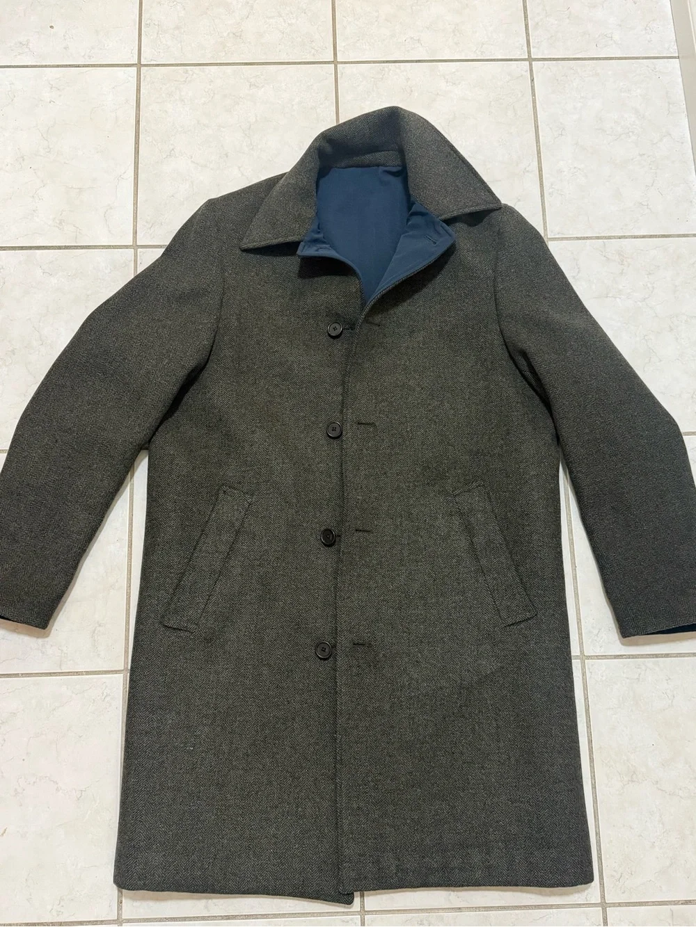 Brooks Brothers Charcoal Wool Pea Coat with Navy Lining